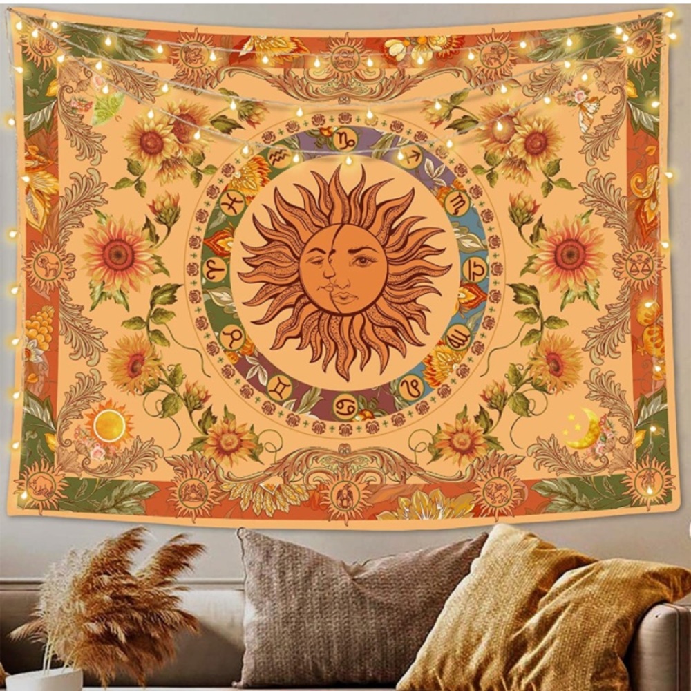Boho Festival Sun/Moon Floral Sunflower Tapestry Wall Decor for Room/Dorm/Yoga